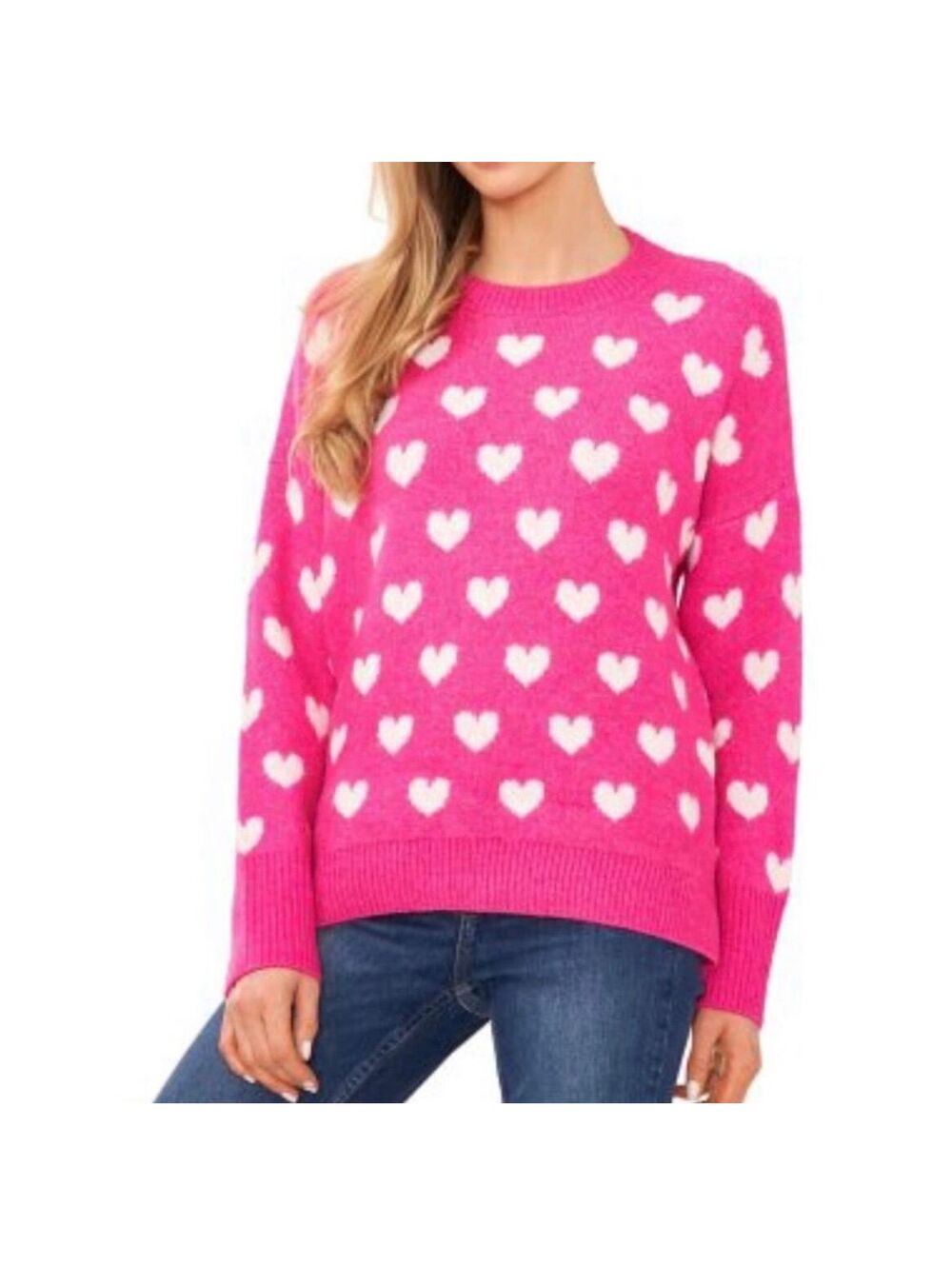 NWT Vince Camuto Valentine Heart Knit Crewneck Sweater Size XS
